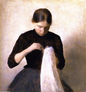 Young Girl Sewing. Anna Hammershoi, the Artist's Sister