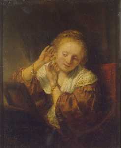 mujer joven en una espejo ( también conocida como mujer joven enestado Aretes )