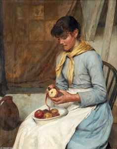 Young woman peeling apples