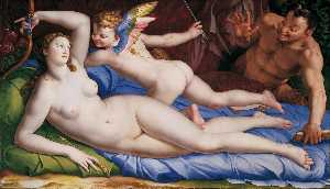 Vénus , cupidon et satyre