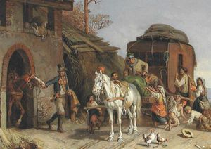 Pferdewechsel An Italienischer Poststation Gemälde Von Heinrich Burkel