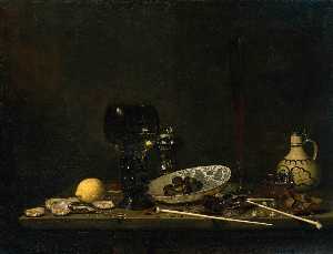 Still-life With Romer, Flute Glass, Earthenware Jug And Pipes