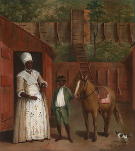 一个 母亲  与  她  儿子  和  一个  小马