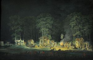 representación de una fiesta noche en los jardines de los petit trianon
