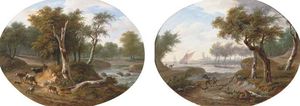 A River Landscape With A Shepherd On A Path; And A Stormy River Landscape With Travellers; Both Painted As Ovals