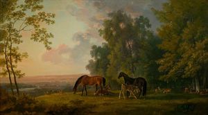 Landscape With Mares, Foals And Deer