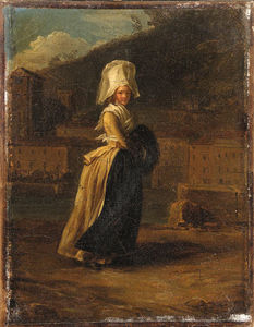 'la Coquette' - A Lady Walking By A River, A Town Beyond; And 'la Travailleuse'
