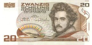 Vorderseite Der 20 Schilling banconote Mit Dem Aquarellisten Des Biedermeier