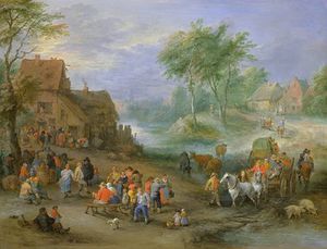 A Village Landscape With Figures Making Merry
