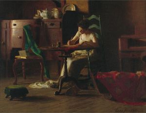 Woman Writting On A Table