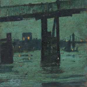 vecchio Ponte di Battersea  mediante  Notte