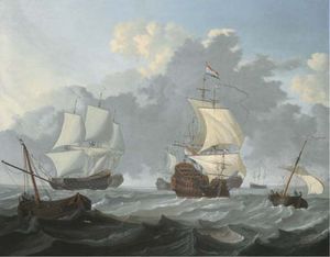 Dutch Threemasters And Other Shipping In Choppy Waters
