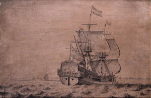 The Man-of-war Frisia Klein Frisia Under Sail Seen From The Stern - A Penschilderij