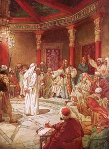 Gesù portato davanti a Caifa e al Consiglio
