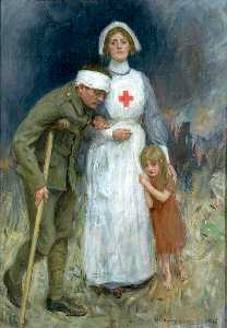 Nurse, Wounded Soldier And Child