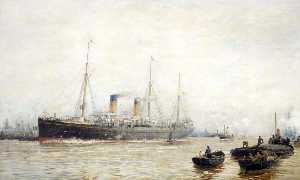 The 'Teutonic' leaving Liverpool