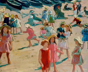 niños on una inglés playa