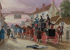 The Halfway House - A Mail Coach Outside The 'greyhounds Inn'