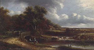Fisherfolk Working On The Shore; And Figures By A River, A Landscape Beyond