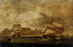 A Man-of-war And An East Indiaman In Table Bay