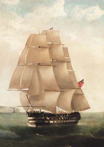 A Two-decker Under Full Sail Off The South Coast