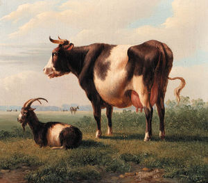 Cow, Goat And Sheep By A Ruin; And Goat And A Cow In A Landscape