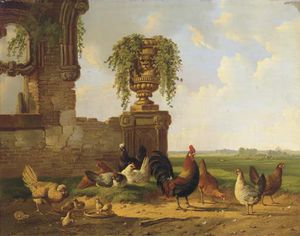 Poultry By A Ruin, An Extensive Landscape Beyond