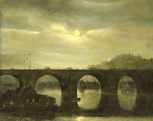 View Of A Bridge Seine In Paris By Moonlight