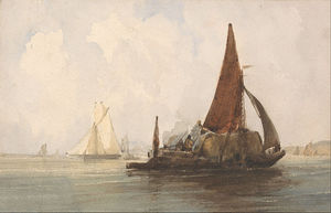 Hay Barge in einem ruhigen Meer