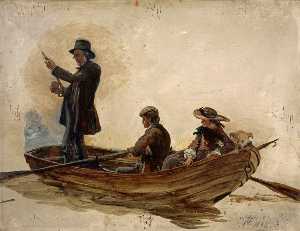 牧师托马斯·格思里 , 牧师 和慈善家 与他 孩子们 , 帕特里克 和安妮 , 捕鱼 Lochlee