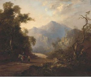 Figures On A Beaten Track In A Mountainous Landscape