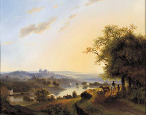 Rhenish Landscape With Travellers On A Sandy Track And A Castle In The Distance