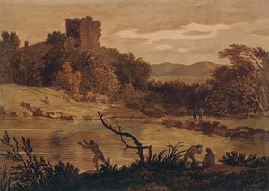 A Landscape With Men Bathing And A Ruined Tower Beyond