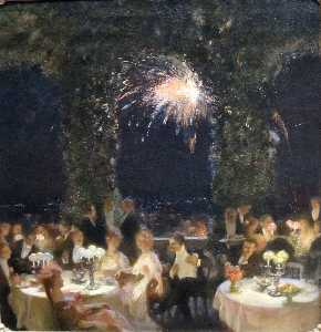 Dinner At The Casino, Oil On Canvas Painting By Gaston La Touche
