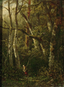 une femme cueillette  baies  dans  la  bois