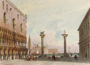 Las Columnas De San Marco y San Teodoro con el San Giorgio Maggiore Más allá, Venecia