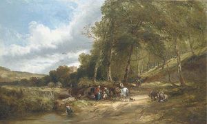 A Gypsy Encampment In A Wooded Landscape