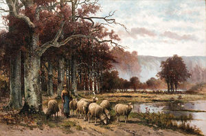 Sheep Grazing Under A Tree