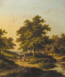 Travellers Conversing In A Wooded Landscape