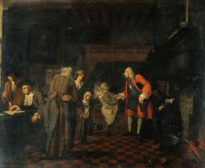 Nterior With A Medical Practitioner Attending To A Sick Man In The Presence Of Other Figures