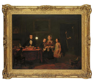 A Family In A Lamp-lit Interior