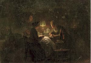 Sewing By Lamplight