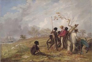 Con aborígenes cerca de la desembocadura del río Victoria