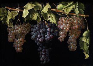 Still Life With Four Bunches Of Grapes By Juan Fernández