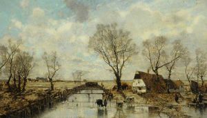 olandese paesaggio con alberi e cottage del acqua