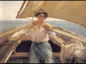 молодой человека  в     лодку