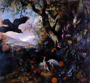 Landscape With Drugged Birds In The Flowers And Underbrush Of A Wood