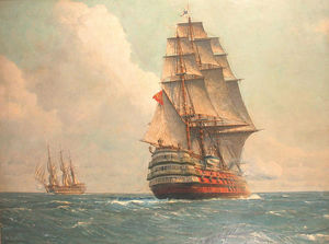 Men O' War Passing On The Open Sea