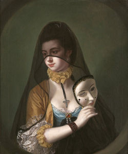 eine dame an ein maskerade Angewohnheit