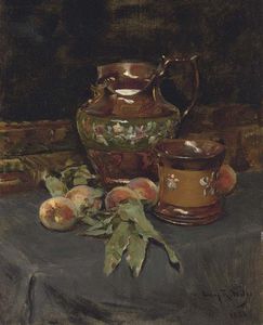 Still Life With Lusterware And Peaches
